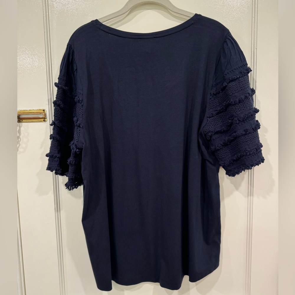 Chico’s cut out fringe knit T-shirt,  in classic navy size 3
